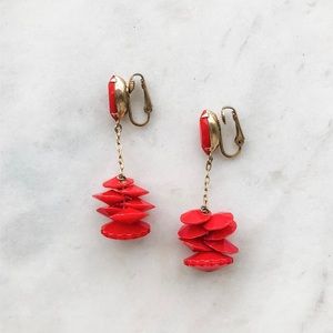 Vintage Cherry Red Flower Petal Clip-On Earrings